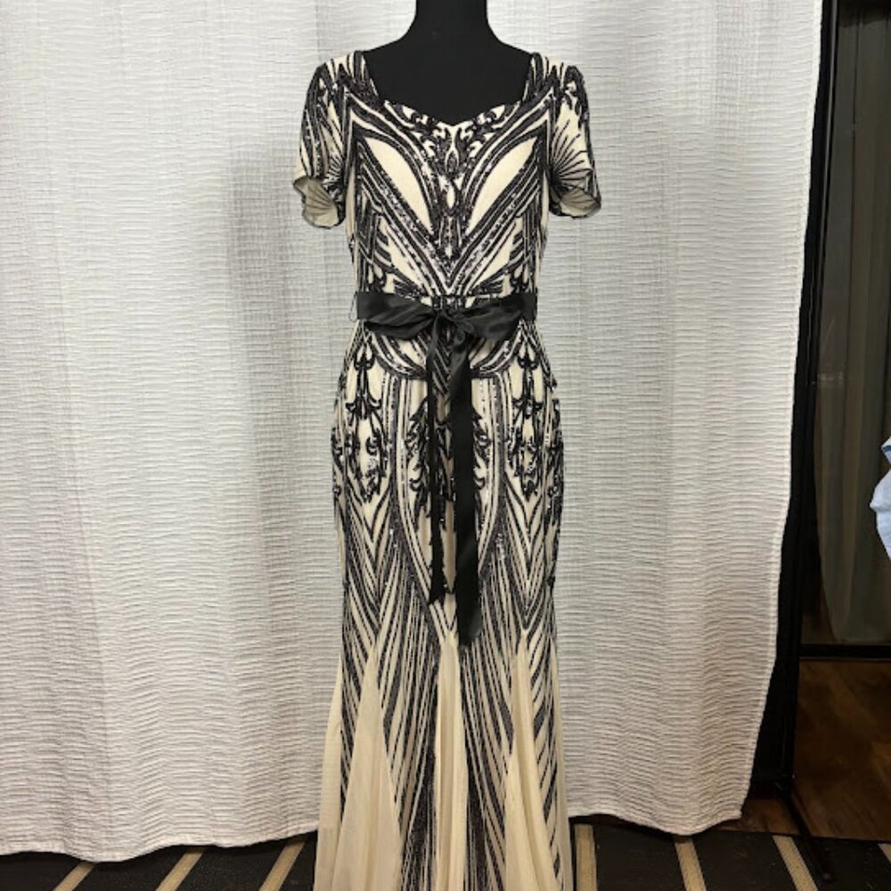 R&M Richards Floor Length Sequin Gown
